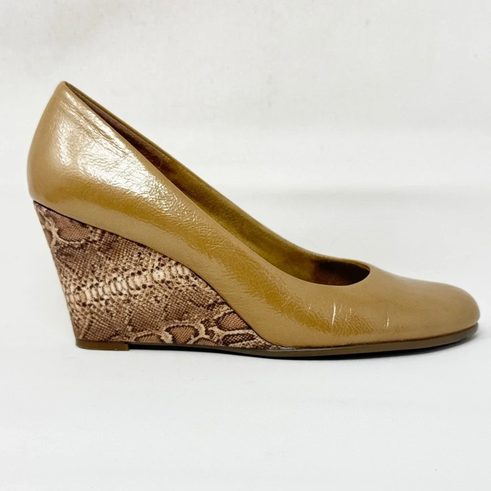 Aerosoles Womens Plum Tree Tan Leather Snake Print Wedge 11M Pump Animal Heels